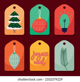 christmas gifts tags icon set on red background