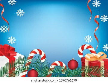 Christmas gifts, tree and candies. vector illustration