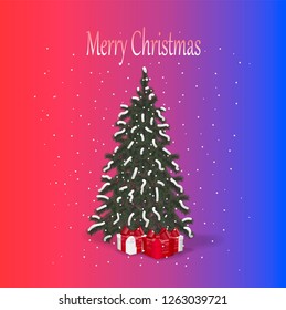 Christmas gifts under the tree and falling snow, can be used as a postcard or as a design element for the design of websites, books, printing on fabrics.