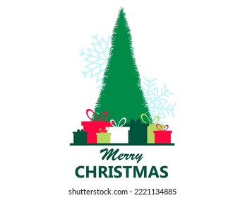 Christmas gifts under the tree isolated on white background. Merry Christmas. Christmas tree with gift boxes. Festive design for greeting cards, invitations and banners. Vector illustration