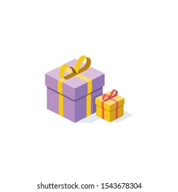 Christmas gifts. Vector 3d isometric, color web icon, new flat style. Creative illustration design, idea for infographics.