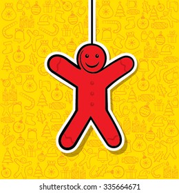 christmas ginerbread man label with christmas object pattern background vector