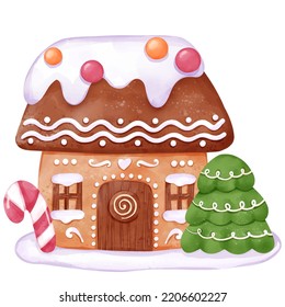 Christmas Ginger Bread House in Watercolor
