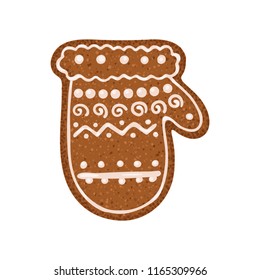 Christmas ginger bread vector illustration isolated on white background. Gingerbread mitten.
