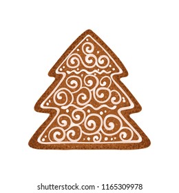 Christmas ginger bread vector illustration isolated on white background. Gingerbread fir tree.