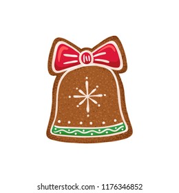 Christmas ginger bread vector illustration isolated on white background. Gingerbread bell.