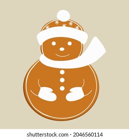 Christmas ginger cookie in the form of a snowman. Vector illustration.