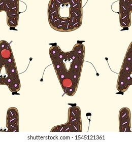 Christmas ginger cookie seamless pattern background of gingerbread alphabet letter character. Winter holidays dessert font made of gingerbread biscuit and cake for Christmas celebration design