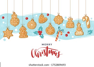 Christmas Ginger Cookies. Baking Holiday Gingerbread. Vector Illustration