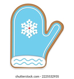 Christmas Ginger cookies mitten with snowflake, color Vector illustration.