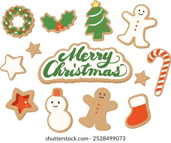 Christmas ginger cookies vector illustration set