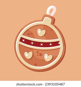Christmas ginger tree decoration cookie icing in creamy and red colors