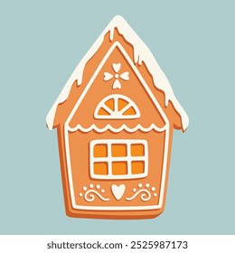 Christmas gingerbread bakery house shaped cookie. Christmas sweets and gifts.