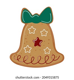 Christmas gingerbread Bell. Traditional baked cookie. Vector illustration.