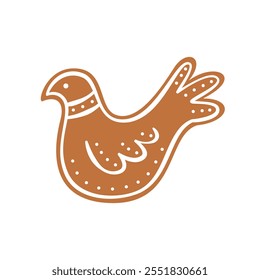 Christmas gingerbread bird cookie. Holiday xmas bakery. Flat vector illustration isolated on white background