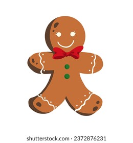 Christmas gingerbread brown with red ribbon and green buttons png illustration vector