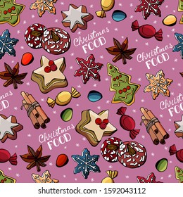 Christmas gingerbread and candy pattern. Stock illustration