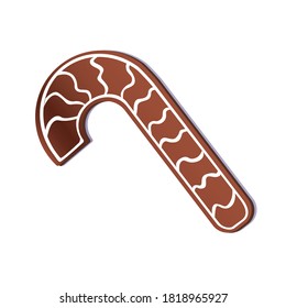 Christmas gingerbread with cane isolated on white background as christmas symbol, emblem, logo. Vector stock illustration with chocolate gingerbread or cooking for design