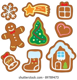 Christmas gingerbread collection 1 - vector illustration.