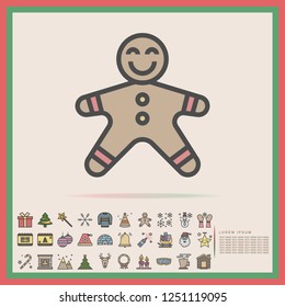 Christmas gingerbread color line icon set, vector, illustration