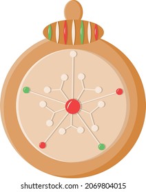 Christmas gingerbread colored cookies ball with decoration, isolated on white background, vector illustration