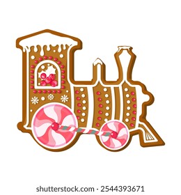 Christmas gingerbread. Colorful locomotive on isolated background. Vector illustration for your design.