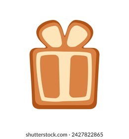 Christmas gingerbread cookie, brown baked sweet gift box with bow vector illustration