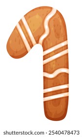 Christmas gingerbread cookie in of candy cane. Vector illustration