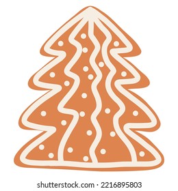 Christmas gingerbread cookie in cartoon style. Hand drawn vector illustration of winter holiday food, Christmas tree