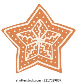 Christmas gingerbread cookie in cartoon style. Hand drawn vector illustration of winter holiday food, Christmas star
