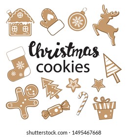 Christmas gingerbread cookie collection on a white background