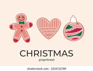 Christmas gingerbread cookie flat icon set