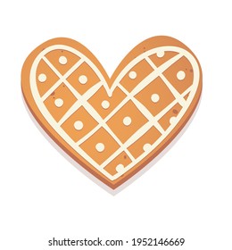 Christmas gingerbread cookie. Heart. Biscuit character figure. Vector illustration for new year design.