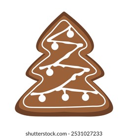 Christmas gingerbread cookie. Homemade xmas sweets in shape of winter tree . Vector illustration
