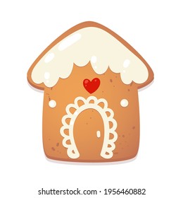 Christmas gingerbread cookie. House. Biscuit character figure. Vector illustration for new year design.