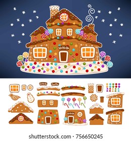 Christmas Gingerbread Cookie House Constructor Icons.