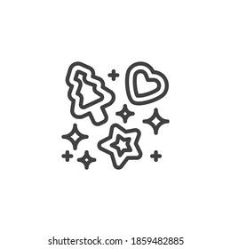Christmas gingerbread cookie line icon. linear style sign for mobile concept and web design. Xmas tree with star and heart outline vector icon. Symbol, logo illustration. Vector graphics
