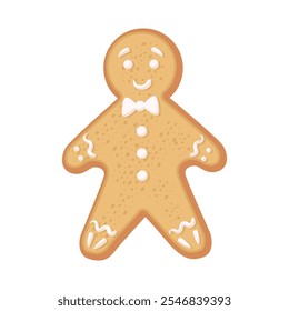 Christmas gingerbread cookie gingerbread man shape decorated with icing. Illustration of a holiday treat on a white background.