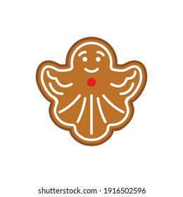 Christmas gingerbread cookie on white isolated background. Vector illustration.