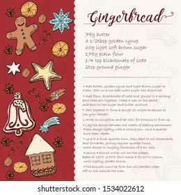 Christmas gingerbread cookie recipe card. icing gingerbread cookie