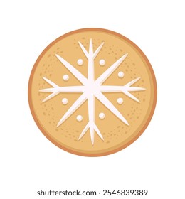 Christmas gingerbread cookie round shape decorated with icing. Illustration of a holiday treat on a white background.