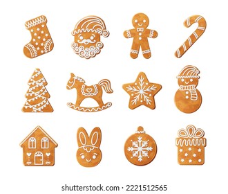 Galleta de galleta de jengibre de Navidad con acristalamiento blanco