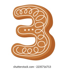 Weihnachtsgingerbrotkekse in Form von Abbildung 3 auf weißem Hintergrund
