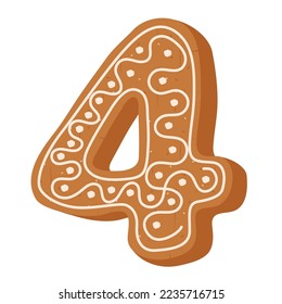 Christmas gingerbread cookie in shape of figure 4 on white backg