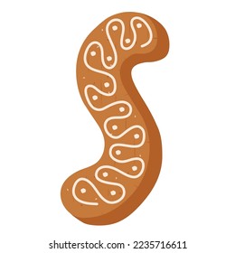 Christmas gingerbread cookie in shape of letter S on white backg