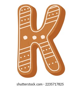 Weihnachtsgingerbrotkochie in Form des Buchstabens K auf weißem Hintergrund