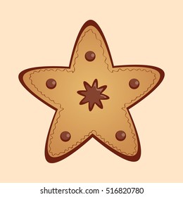 Christmas gingerbread cookie in the shape of star with chocolate drops
vector icon
Christmas bakery