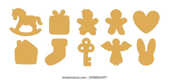 Navidades silueta de galleta de jengibre. Plantillas de Festiva para la máquina del arte del cortador. Forma de corte para la plantilla aislada en el fondo blanco. Ilustración vectorial linda plana