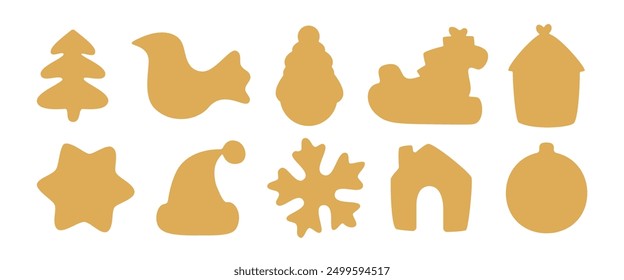 Christmas gingerbread cookie silhouette. Holiday templates for cutter craft machine. Cut shape for stencil isolated on white background. Flat cute vector illustration