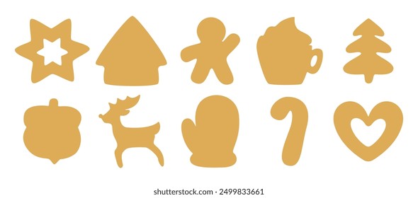 Christmas gingerbread cookie silhouette. Holiday templates for cutter craft machine. Cut shape for stencil isolated on white background. Flat cute vector illustration